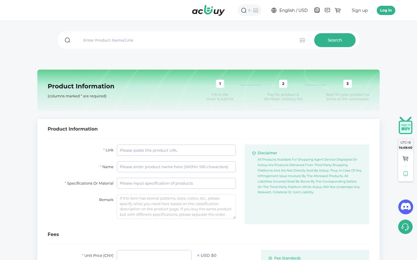 ACBuy DIY-formulier: bronlink plakken als de zoekbalk de fiche niet leest